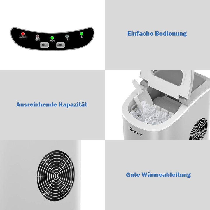 GOPLUS Eiswürfelmaschine, 12kg in 24 Std. Eiswürfelbereiter mit 2 Eiswürfel-Grössen & 2,2 Liter Wass