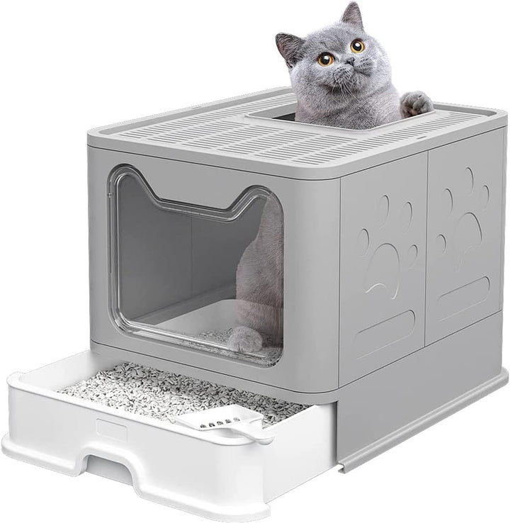 Katzenklo, Katzentoilette mit Deckel, Katzenklo inklusive Schaufel, ausziehbares Tablett, 2 Öffnunge