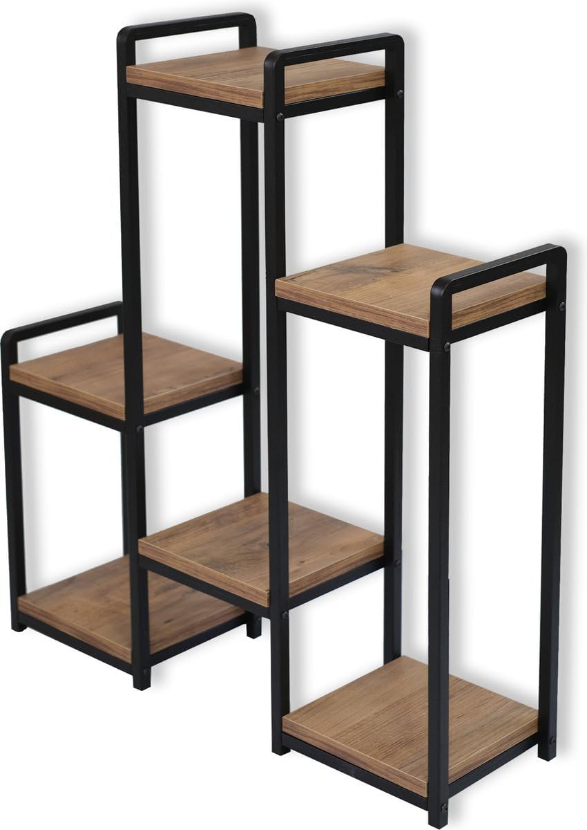 WDMT Rechteckiger Pflanzentisch aus Metall mit Holzregalen von Naturn Living – Blumenregal für drinn