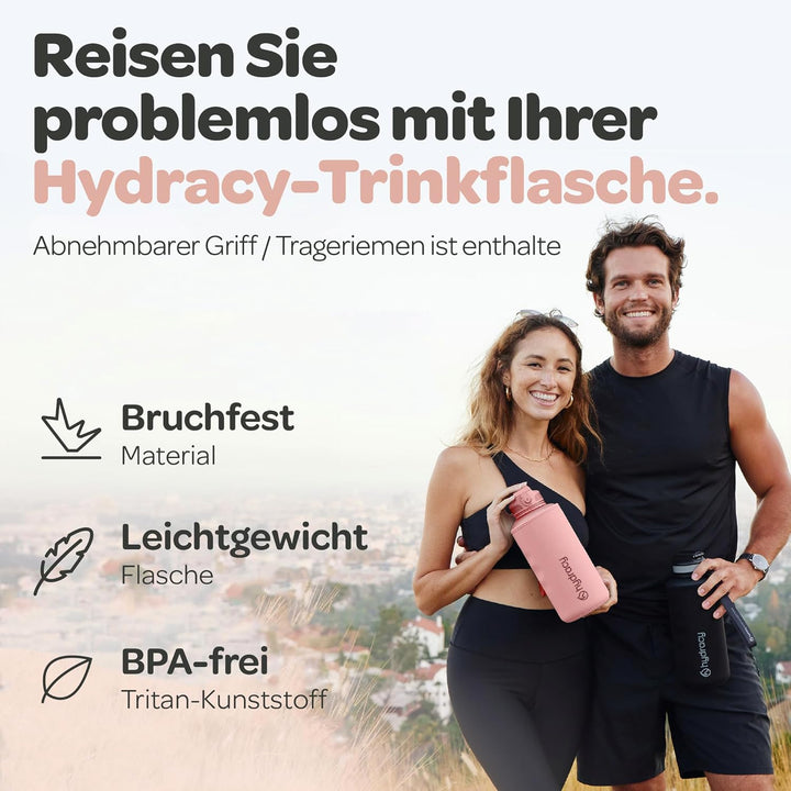 Hydracy Trinkflasche mit Strohhalm und Zeitmarkierung - 2L Wasserflasche - BPA-freie Trinkflasche -