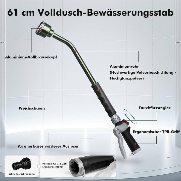 RESTMO Langer Giessstab, 62cm Gartenbrause mit voller, sanfter Dusche und Durchflusskontrolle, strap