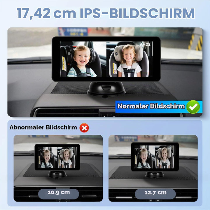 Hodozzy Dual Baby Autokamera für 2 Kinder - 6,86 Zoll IPS Split-Screen HD Display, Nachtsicht, 360°