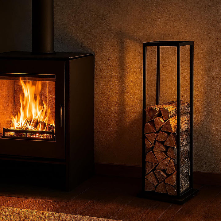 Relaxdays, schwarz Kaminholzregal, Metall, HBT: 121x35x35 cm, Brennholzregal hoch, für Feuerholz, St