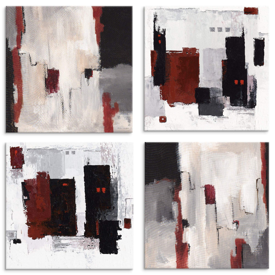 ARTLAND Leinwandbilder auf Holz Wandbild Bild Set 4 teilig je 30x30 cm Abstrakte Kunst Malerei Moder