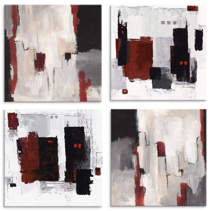 ARTLAND Leinwandbilder auf Holz Wandbild Bild Set 4 teilig je 30x30 cm Abstrakte Kunst Malerei Moder