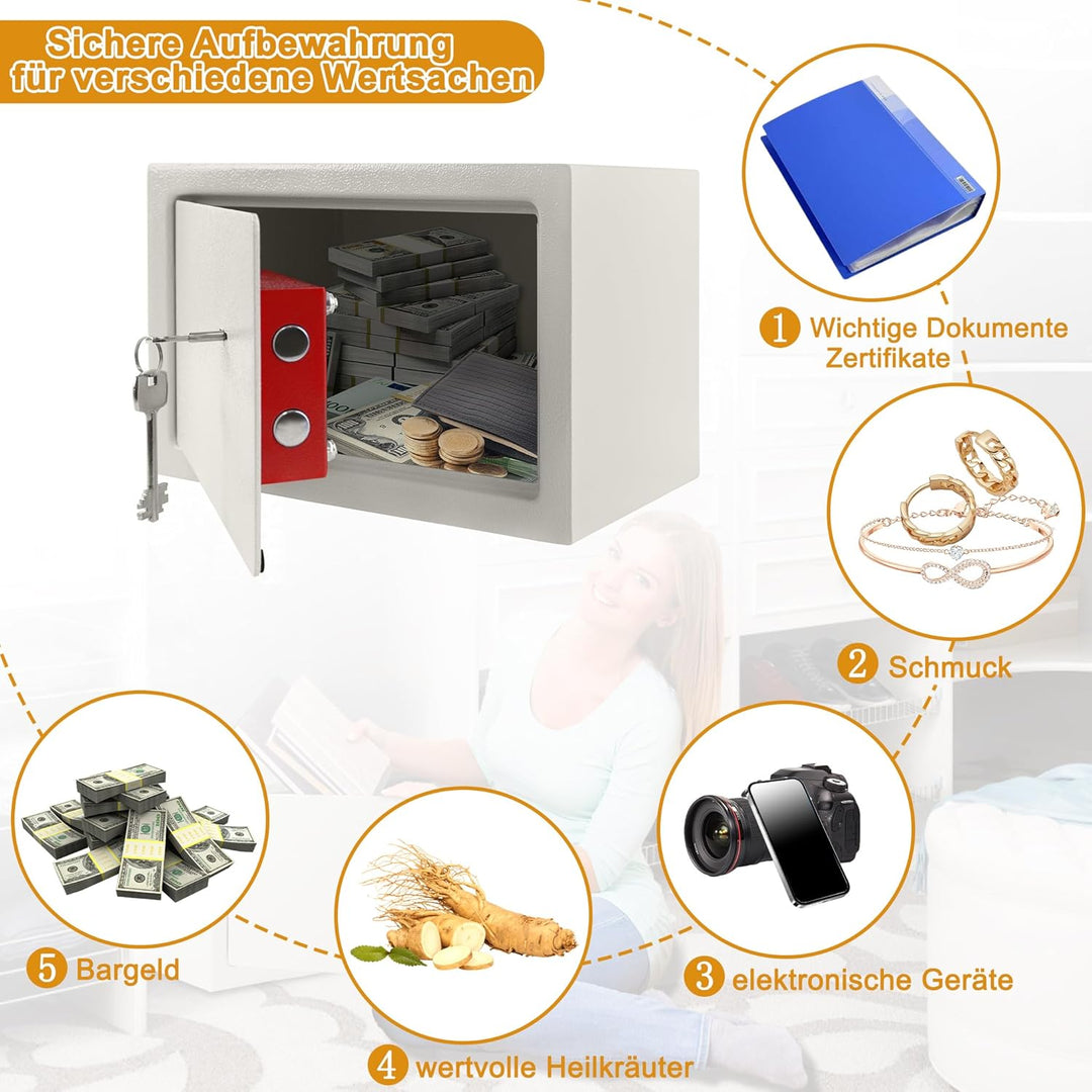 YRHome Möbeltresor Tresor Safe L-31x20x20cm mit 2 Schlüssel-Schloss & Befestigungsschrauben Boden-Wa