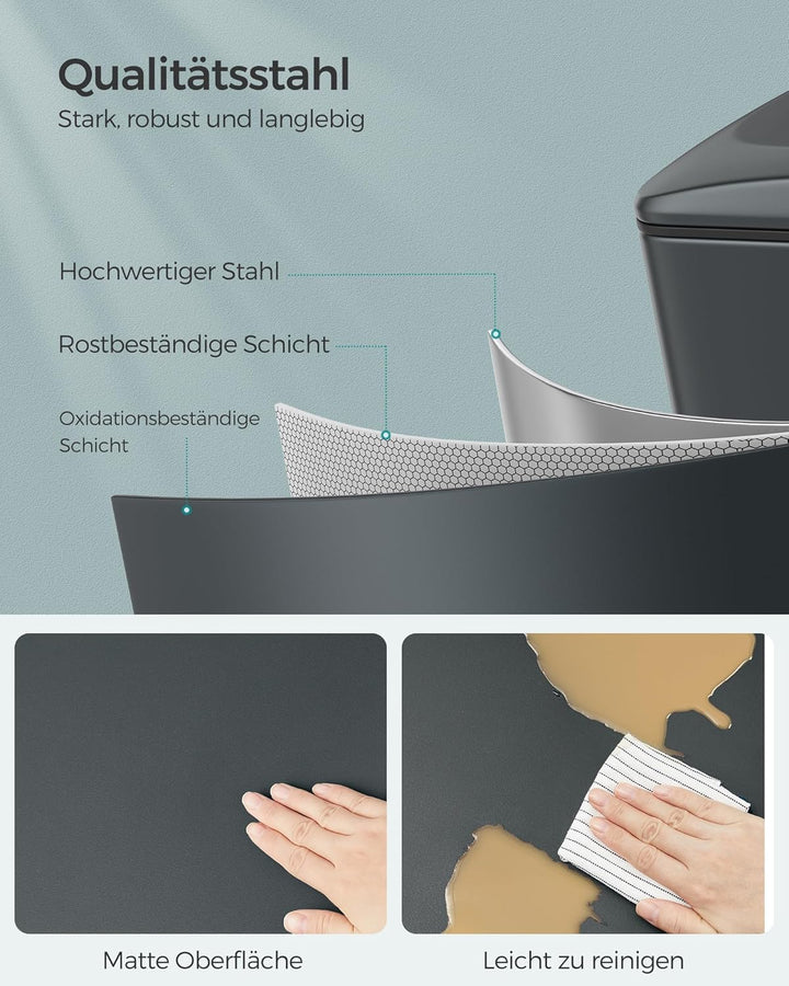 SONGMICS Mülleimer Küche, Inneneimer aus Kunststoff, mit Deckel, Softclose, LTB202B01, Anthrazitgrau