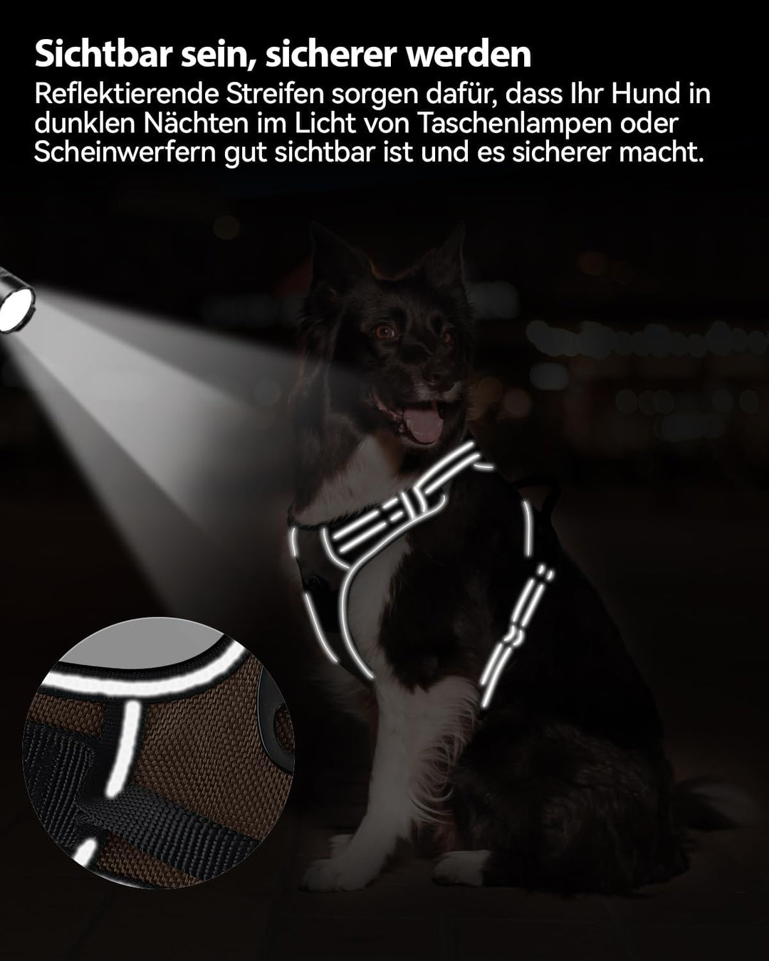 Joytale Anti-Zug Hundegeschirr für grosse Hunde, Braun, L | Perfekter Sitz, gepolstert &amp; reflektiere
