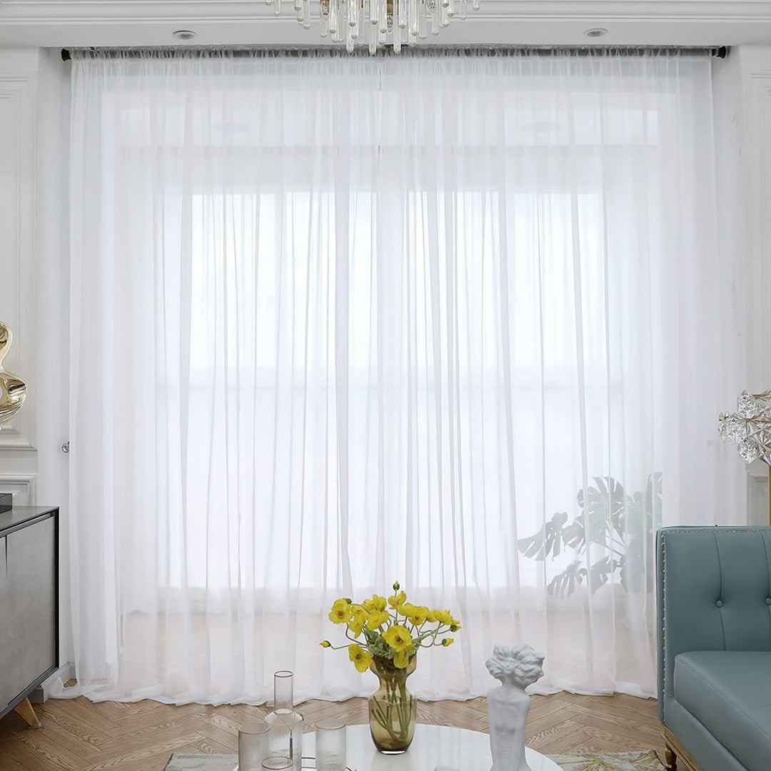 ABCHOME Weisse, durchsichtige Vorhänge, 330 cm lang, 2 Paneele, Stangentasche, Voile, halbtransparen