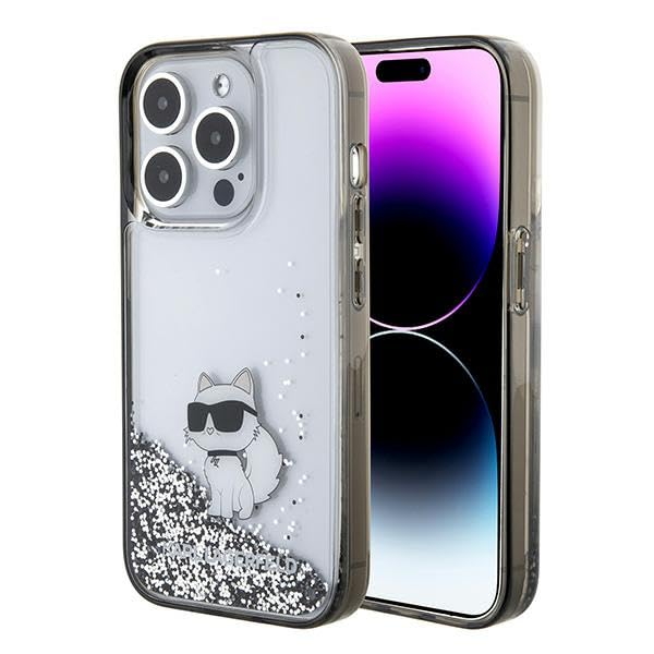 KARL LAGERFELD KLHCP15LLKCNSK Hülle für iPhone 15 Pro 6.1" transparent hardcase Liquid Glitter Choup