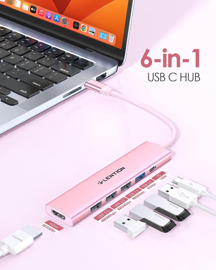 LENTION USB C Hub mit 100W PD Aufladung, 4K HDMI, USB 3.0 & 2.0 Adapter auf HDMI, Kompatibel 2026-20