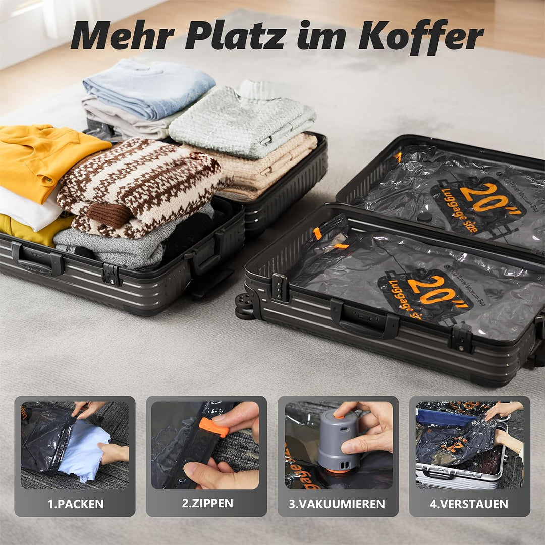 SUOCO Vakuumbeutel für Kleidung mit kabelloser Vakuumpumpe, 20 Stück Koffer Organizer, wiederverwend