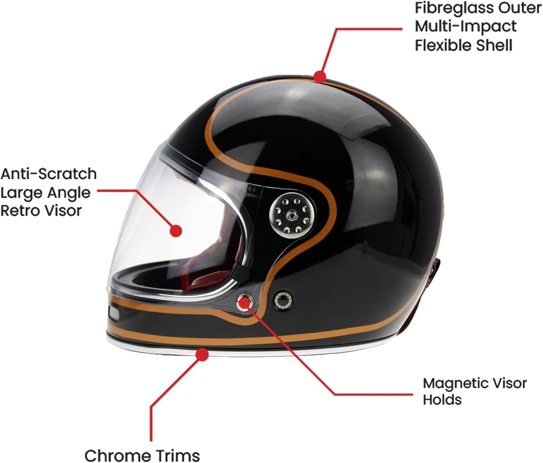F656 Vintage Retro Full Face Motorcycle Helmets - Fibreglass Motorbike Helmets ECE Approved Crash He