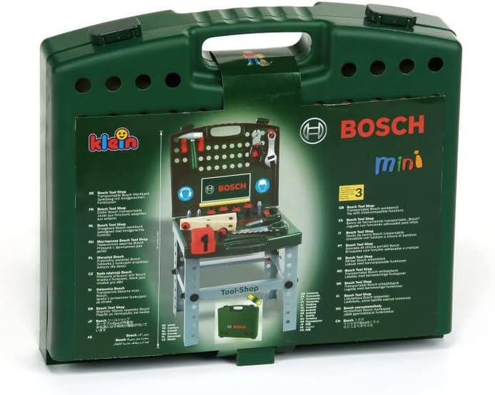 Theo Klein 8686 Bosch transportabler Tool-Shop I Werkbank zum Koffer klappbar I Inkl. Werkzeugen und