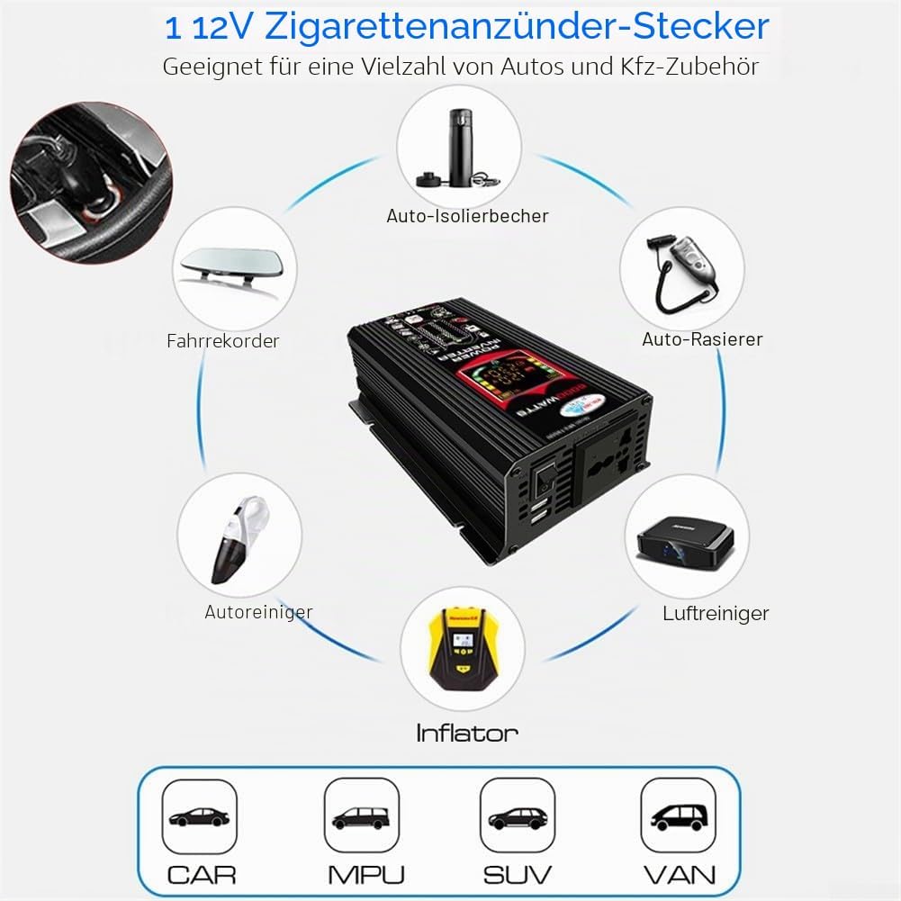 Grid-Tie Inverter 6000 W DC 12 V auf AC 110 V Auto Spannungswandler Ladegerät Adapter Dual USB