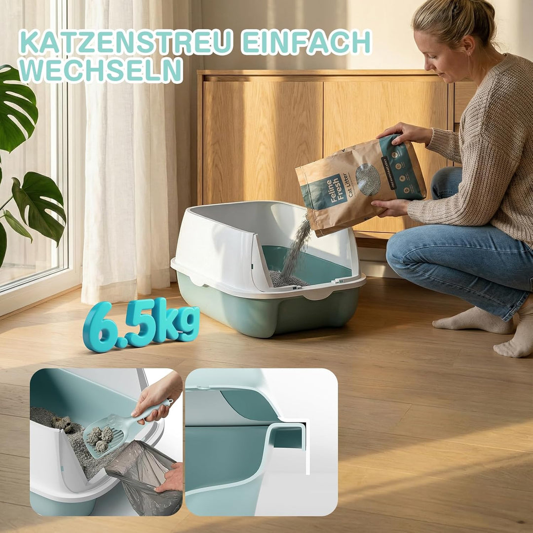 3-in-1 Katzenklo, mit deckel, Zvonema Katzentoilette hoher Rand, niedriger Einstieg für Kätzchen & S