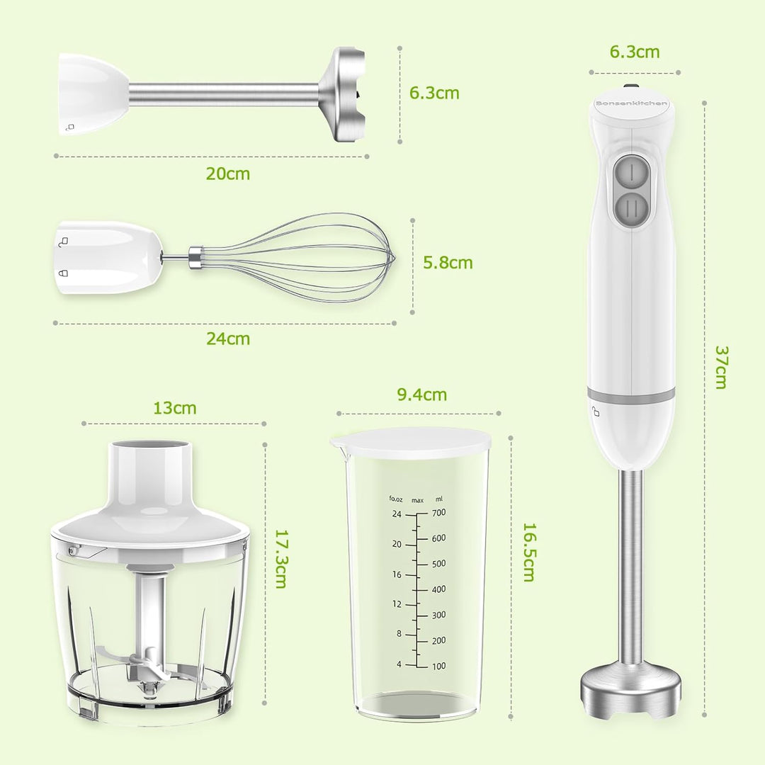 Bonsenkitchen Pürierstab, 1000W Edelstahl Elektrischer Stabmixer, 2 Geschwindigkeitsstufen, Stabmixe
