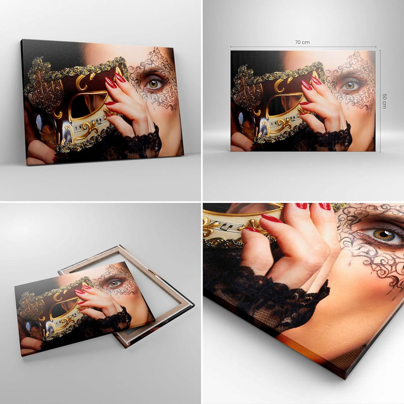 ARTTOR Bilder auf Leinwand Frau Mode Venedig Maske Leinwandbild 70x50cm Wandbilder Dekoration Wohnzi