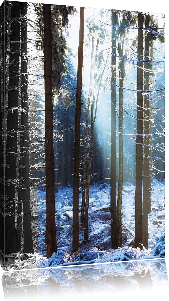 Pixxprint Sonnenschein im Winterwald als Leinwandbild/Grösse: 100x70 / Wandbild/Kunstdruck/fertig be