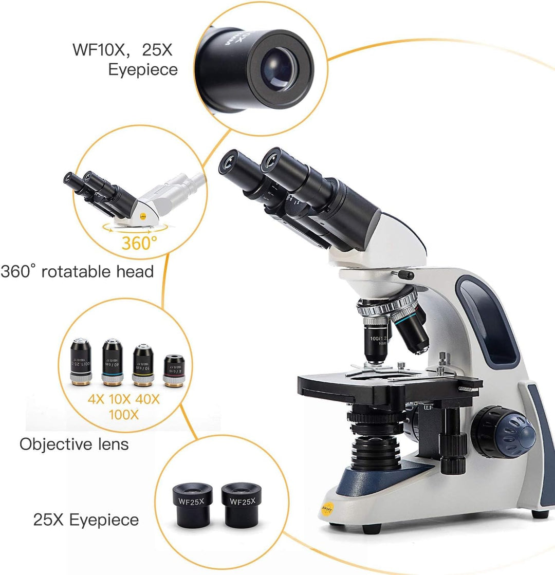 SWIFT SW380B Binokular Labor Mikroskop 40X-2500X Vergrösserung, Siedentopfkopf, mechanischem Objektt