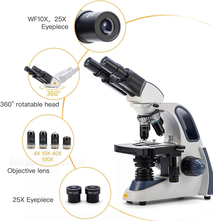 SWIFT SW380B Binokular Labor Mikroskop 40X-2500X Vergrösserung, Siedentopfkopf, mechanischem Objektt