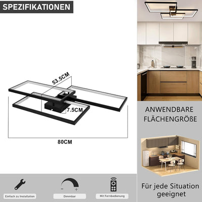 CBJKTX LED Deckenleuchte Wohnzimmer Deckenlampe - Schwarz 80CM 72W Modern Wohnzimmerlampe Dimmbar mi