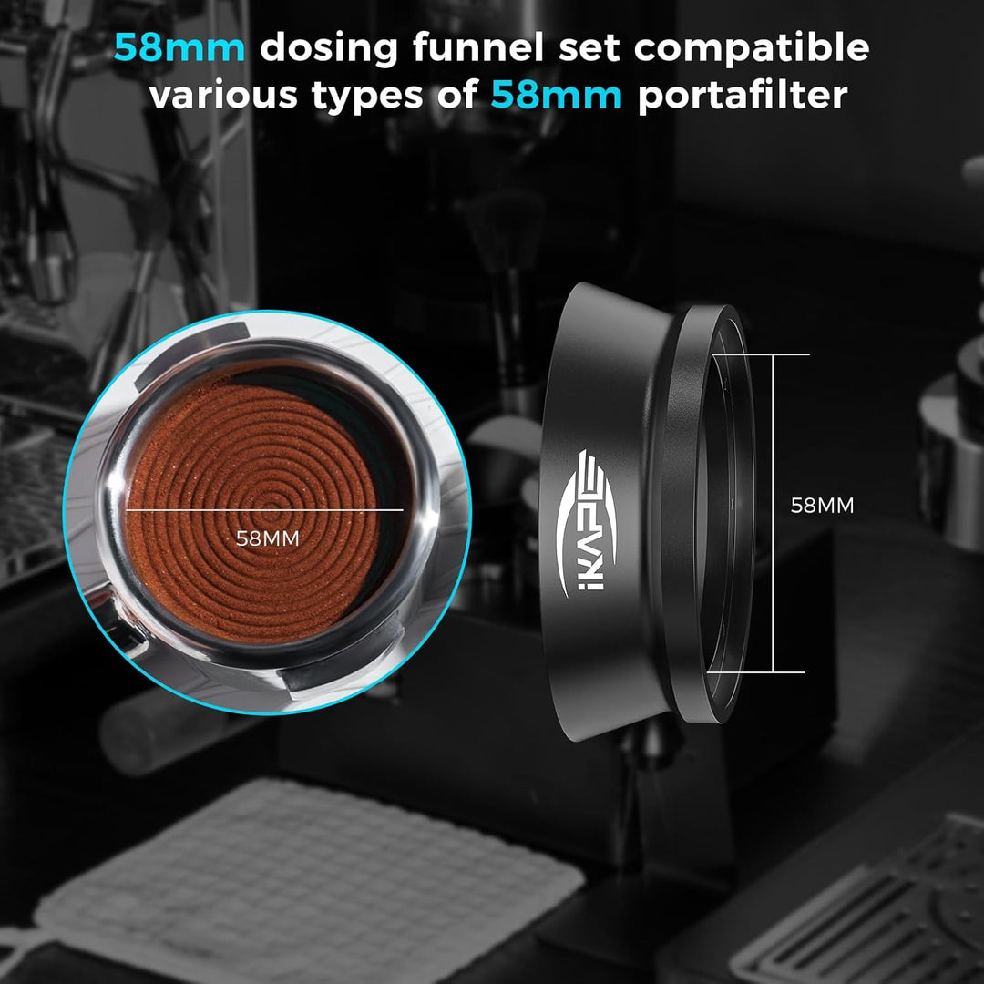 IKAPE 58mm Espresso-Dosiertrichter, Magnetischer Dosiertrichter mit 8 Magneten, Kaffeedosierring Kom