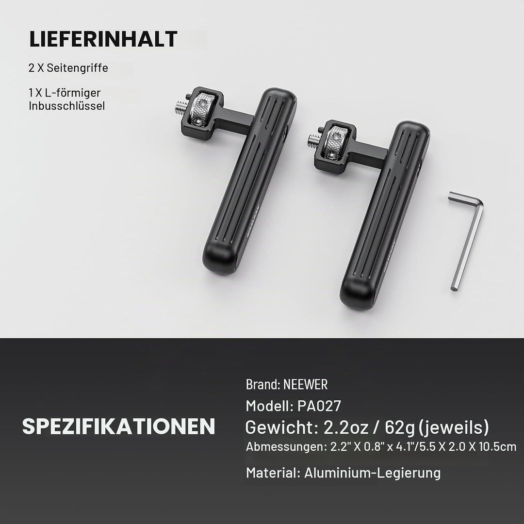NEEWER 2er Pack drehbarer Seitengriff/Obergriff,Aluminiumgriff nur für iPhone 15 Samsung S22 S23 Tel