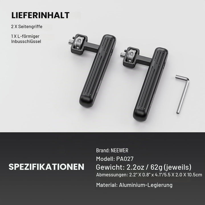 NEEWER 2er Pack drehbarer Seitengriff/Obergriff,Aluminiumgriff nur für iPhone 15 Samsung S22 S23 Tel