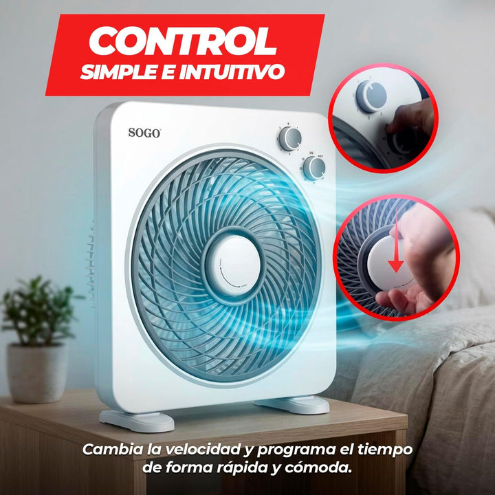 SOGO FanBox SS-21125 Tisch- oder Bodenventilator mit 3 Geschwindigkeitsstufen, geräuscharm, Timer bi
