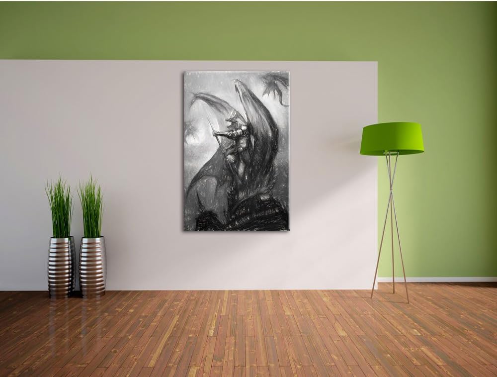 Pixxprint Drachenmann / 100x70cm Leinwandbild bespannt auf Holzrahmen/Wandbild Kunstdruck Dekoration