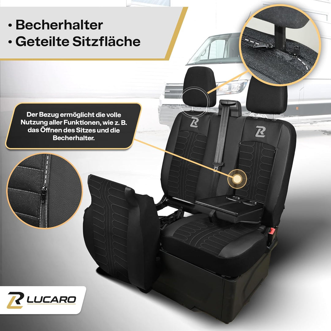 LUCARO Sitzbezüge Auto Tornado für Ford Transit 2013 und Später - Sitzbezug Set 1+2 - Grau - Auto Zu