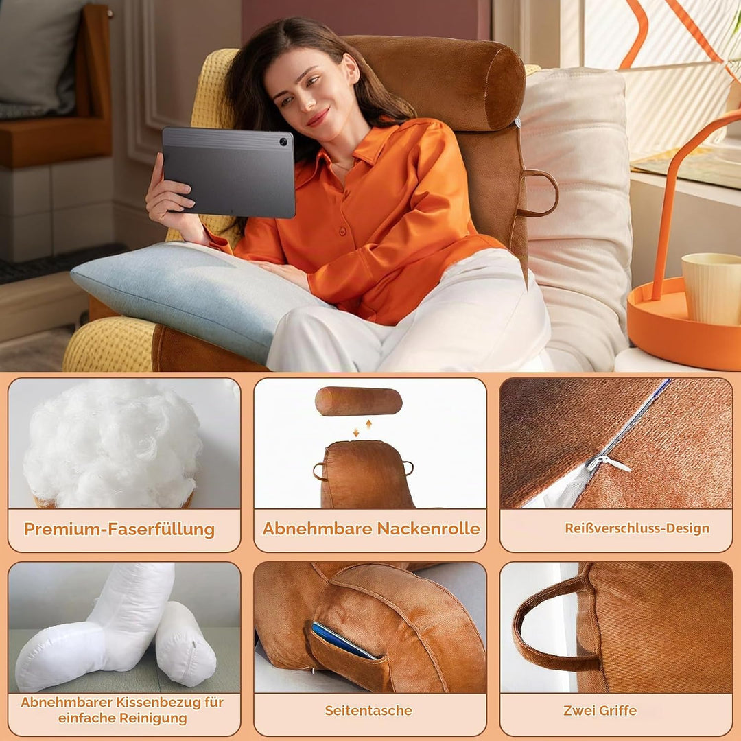 MINGPINHUIUS XL Lesekissen für Bett und Sofa mit Abnehmbarer Nackenrolle, Ideal Erwachsenen Rückenki