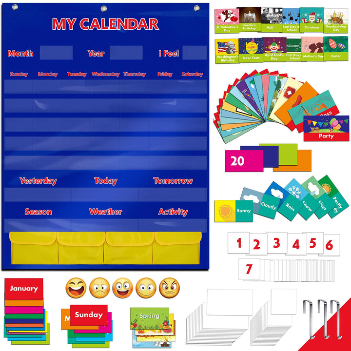 Kalender- und Wetterkarte mit Taschen und 148 Karten (108 illustrierte Aktivitätskarten, 40 trocken