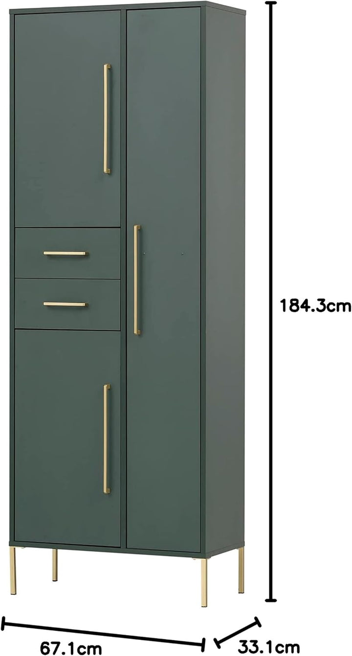 Schildmeyer Kent Hochschrank 701758, waldgrün/Gold, 67,1 x 33,1 x 184,3 cm Geschlossen Waldgrün / Go