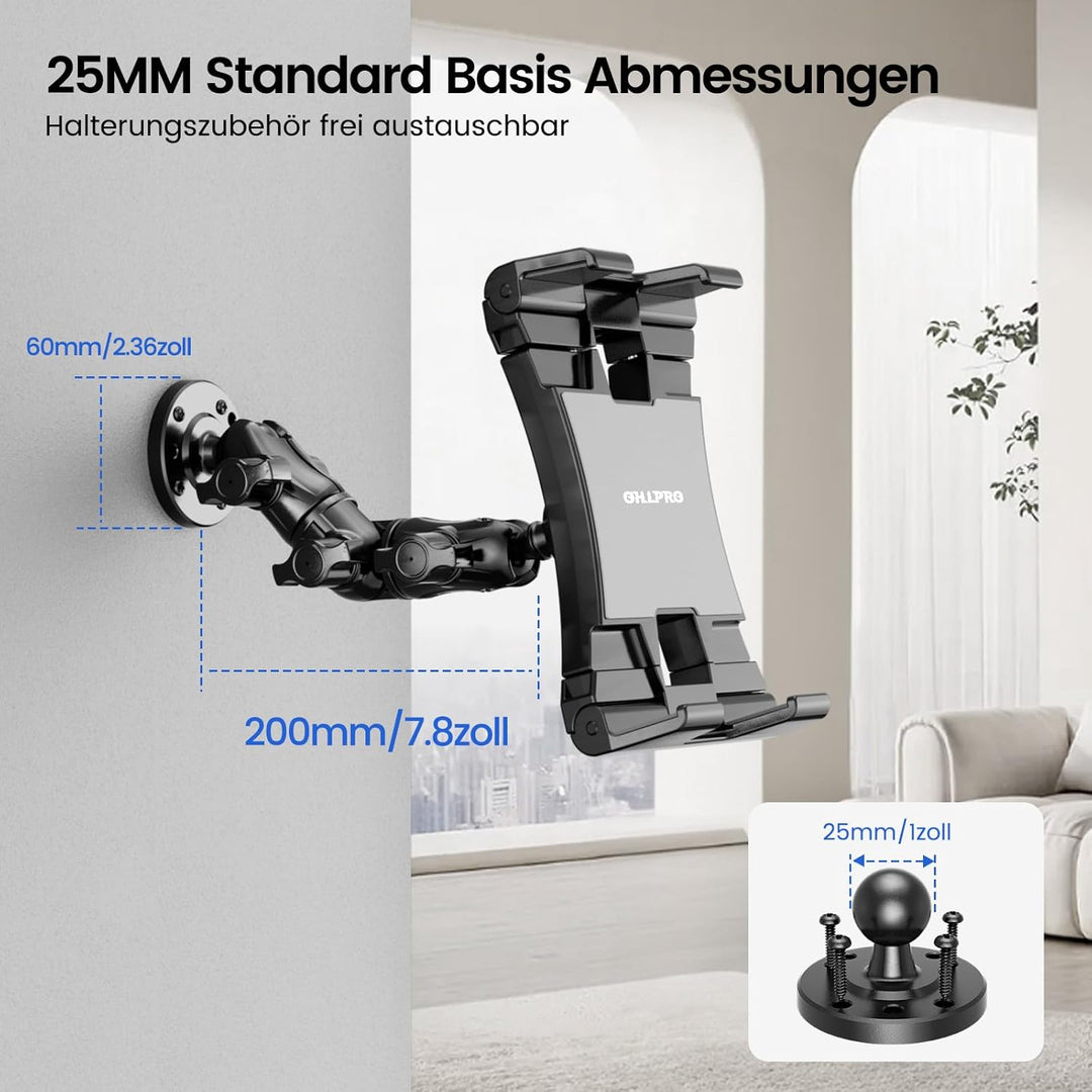 OHLPRO Tablet Halterung Auto, Tablethalterungen LKW 360° Drehung Verstellbarer Verbund Arm Bohrbasis