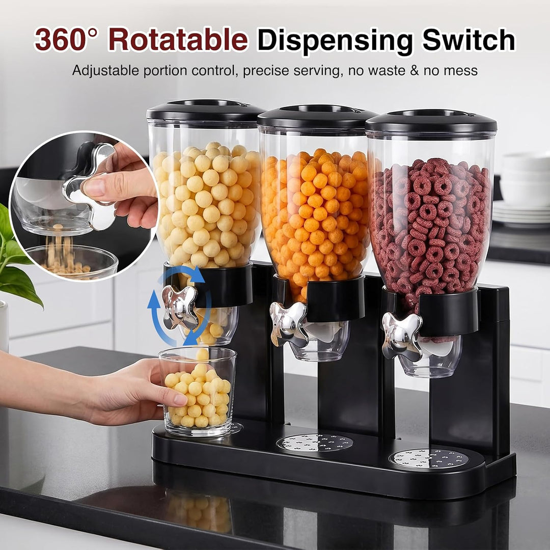 Cereal Dispenser Countertop 2L, Dreifacher Müslispender, Luftdichte Vorratsdosen mit Drehverschluss,