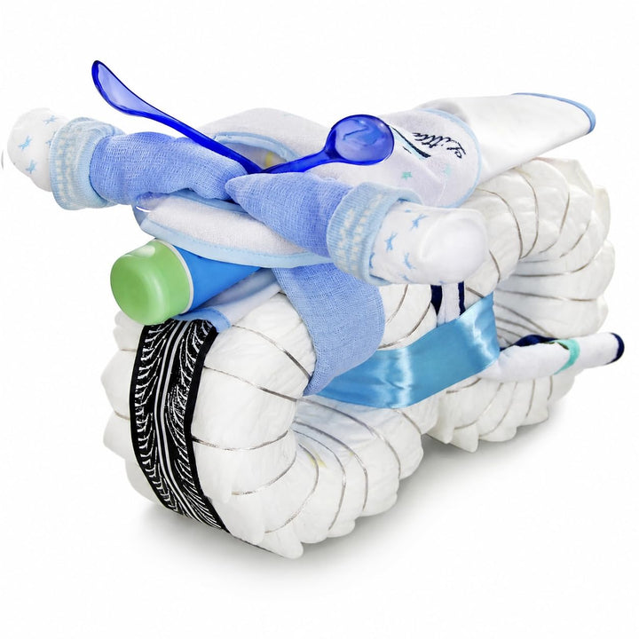dubistda© Windeltorte Windelmotorrad Jungen ROCKSTAR blau / 45-teilig - Windeltorte Motorrad - Gesch