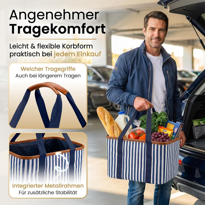 Selinchen® - Premium Einkaufskorb | Hochwertige Einkaufstasche faltbar und mit PU-Ledergriff | Ideal