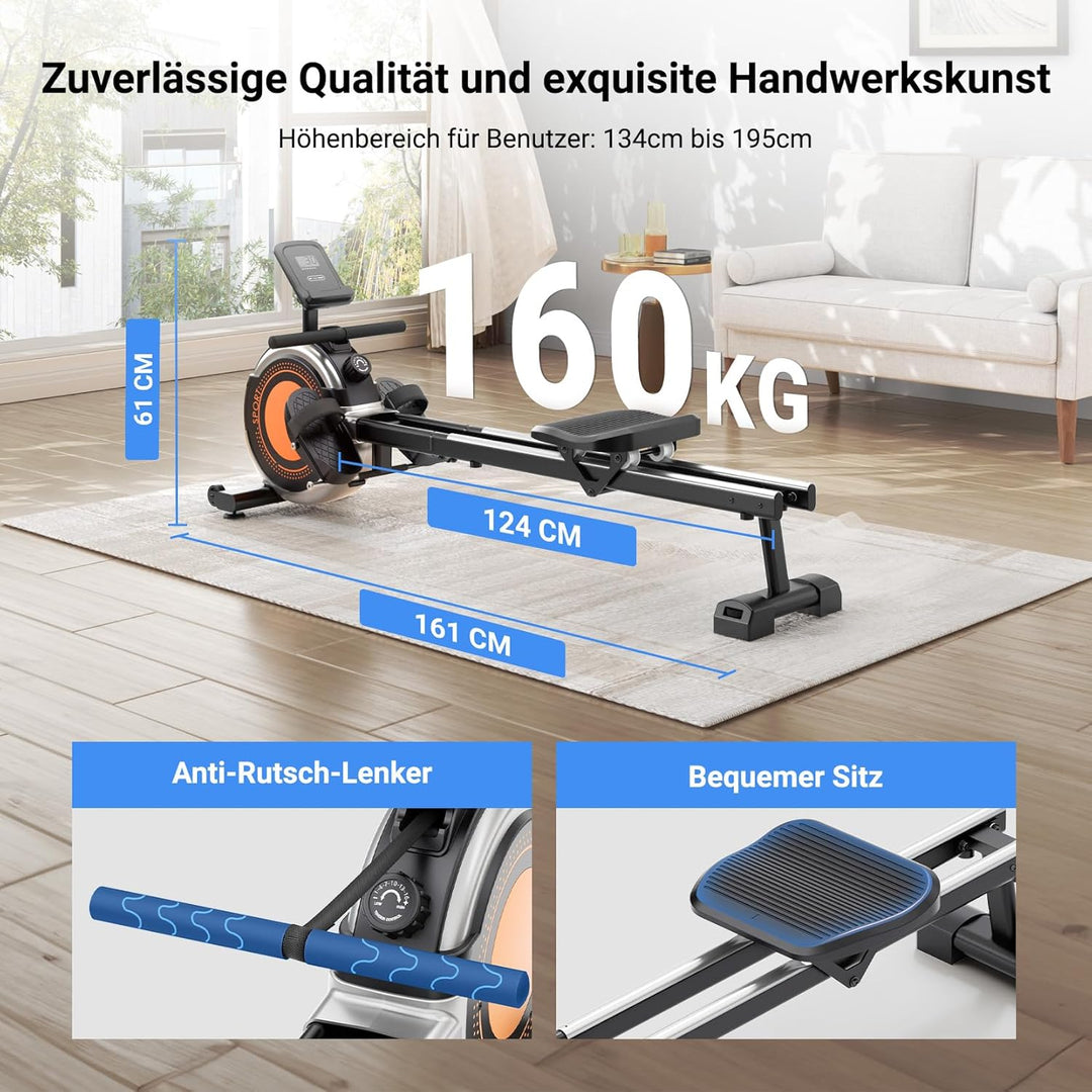 Dripex Rudergerät für Zuhause, Rudergeräte bis 160 kg Belastbar, Magnetisches Rudergerät mit 16 Wide
