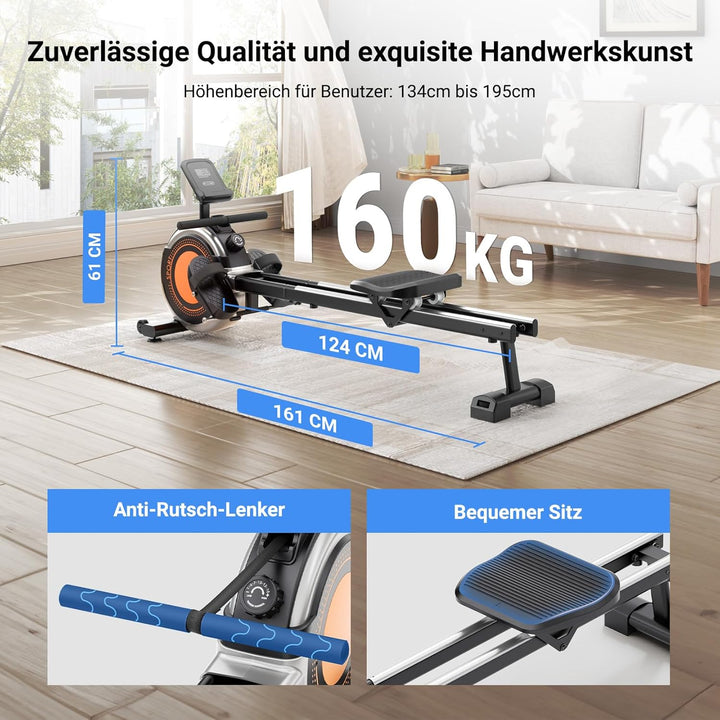 Dripex Rudergerät für Zuhause, Rudergeräte bis 160 kg Belastbar, Magnetisches Rudergerät mit 16 Wide
