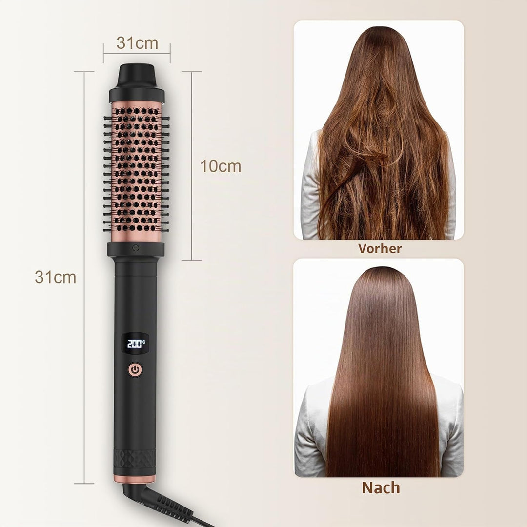 Thermal Brush 3 in 1, Lockenbürste Thermobürste 38mm, LCD Anzeige 120-200℃, Double PTC Wärmebürste,
