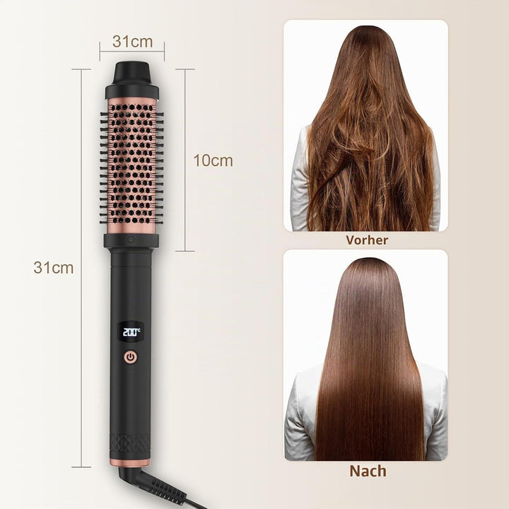 Thermal Brush 3 in 1, Lockenbürste Thermobürste 38mm, LCD Anzeige 120-200℃, Double PTC Wärmebürste,