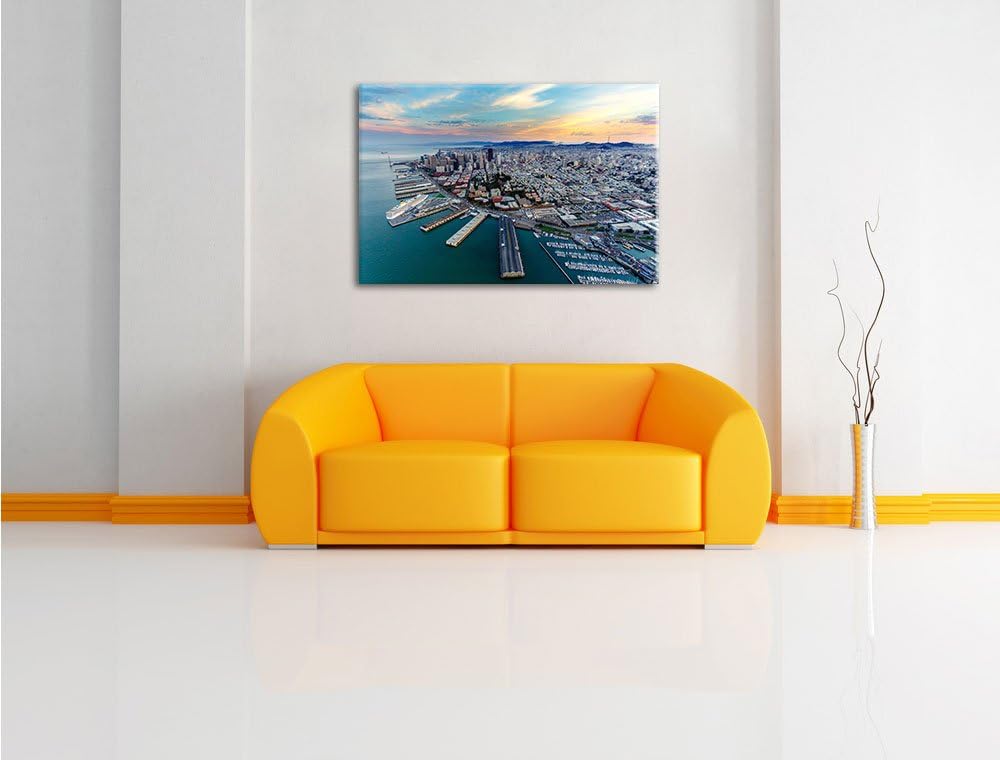 Pixxprint San Francisco bei Sonnenuntergang, Format: 100x70 auf Leinwand, 100x70