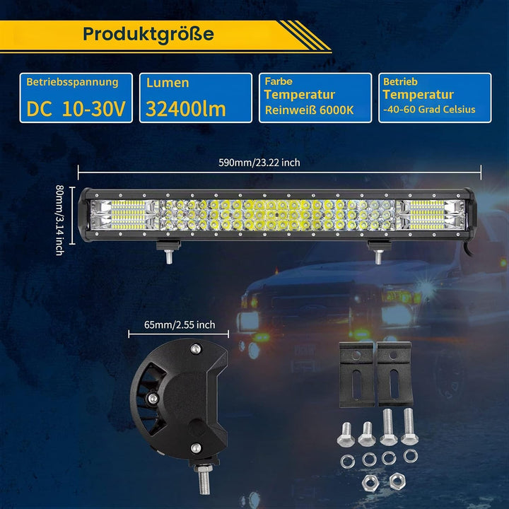 Willpower 58cm 324W LED Arbeitsscheinwerfer Bar LED Scheinwerfer 12V 24V mit Kabelbaum Flutlicht Ref