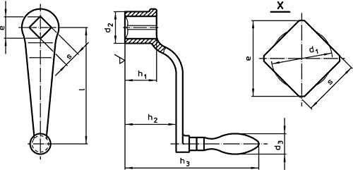 HALDER 24330.0331 Handkurbeln, Schwarz, Stahl, l=100 mm/s=14 mm