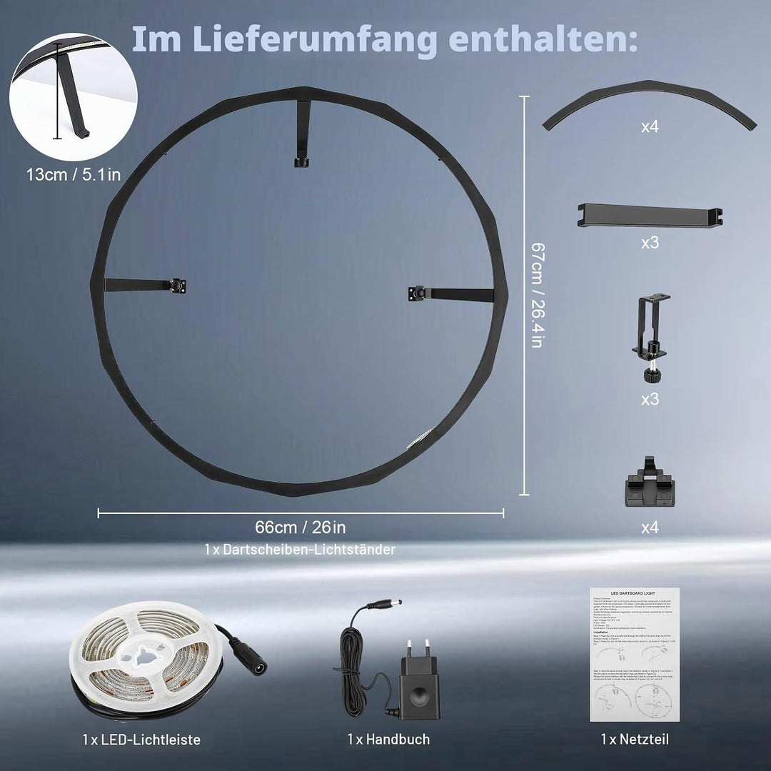 LED Dartboard Ring Licht, 360° Schattenfreie Beleuchtung mit 90 LEDs für Wohnzimmer - Helles LED Rin