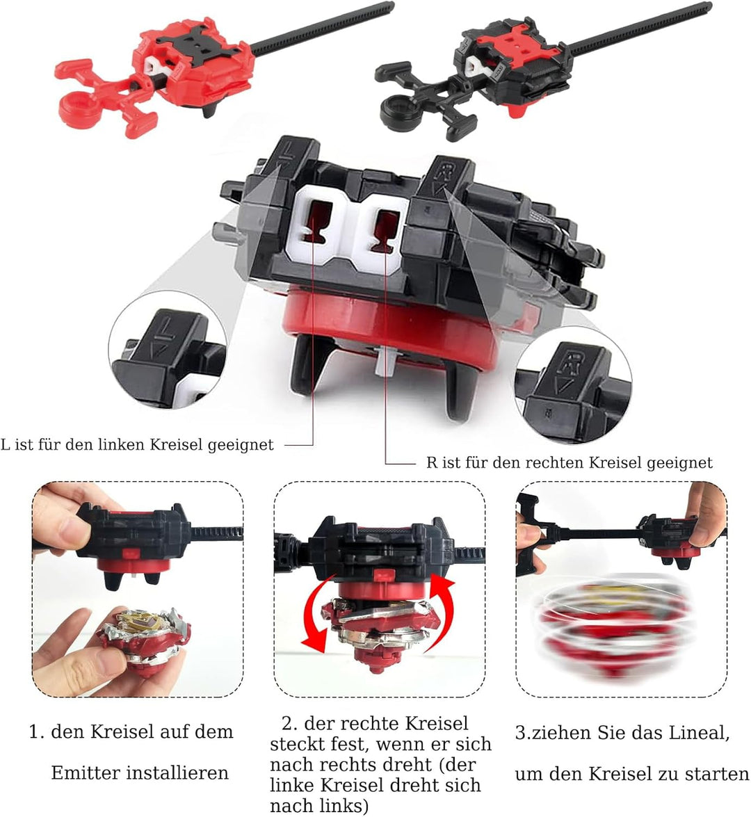 Burst Kreisel Battle Set, 12 Kampfkreisel 2 Launchers 1 Schnur Starter mit Griff, Spinning Top Box,