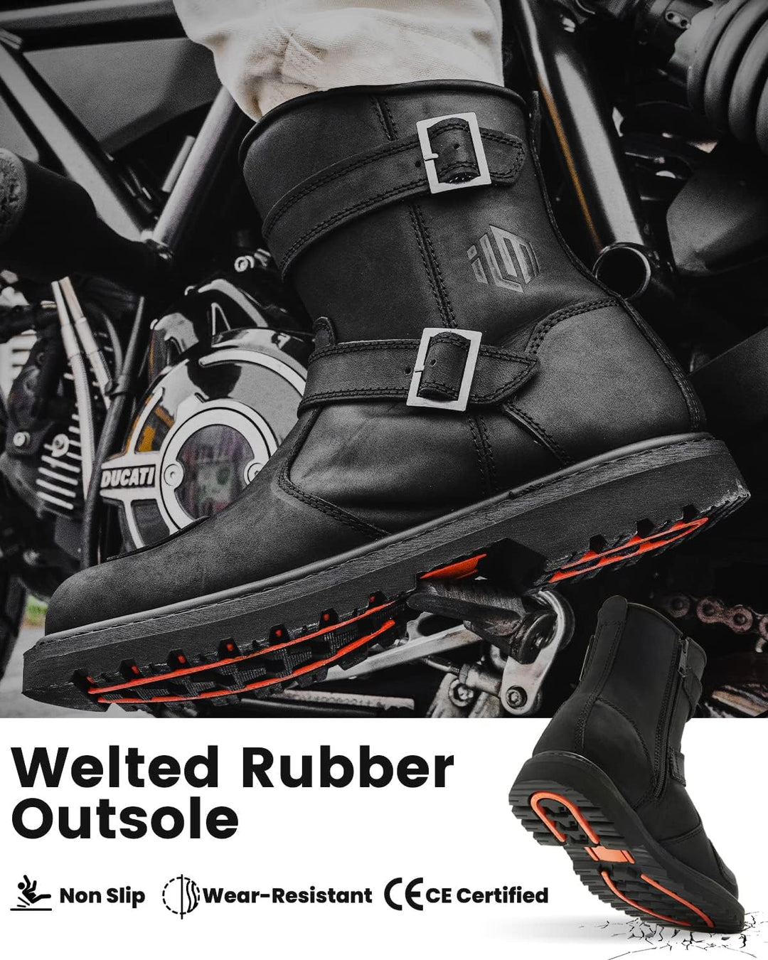 ILM Motorradstiefel-Motocross Stiefel Motorradschuhe Leder mit Seitlichem reissverschlüsse Herren Da