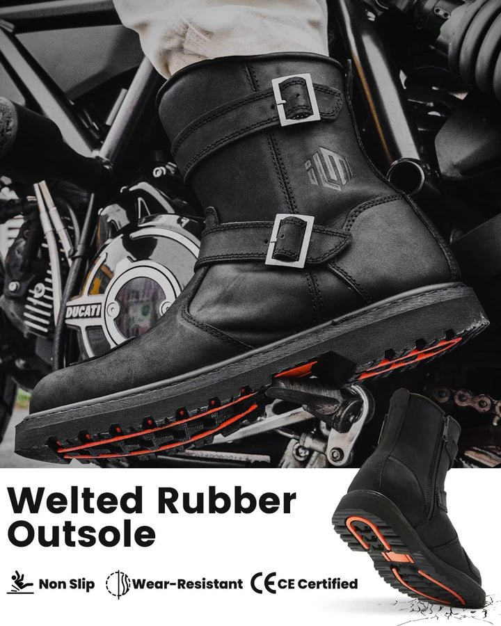 ILM Motorradstiefel-Motocross Stiefel Motorradschuhe Leder mit Seitlichem reissverschlüsse Herren Da